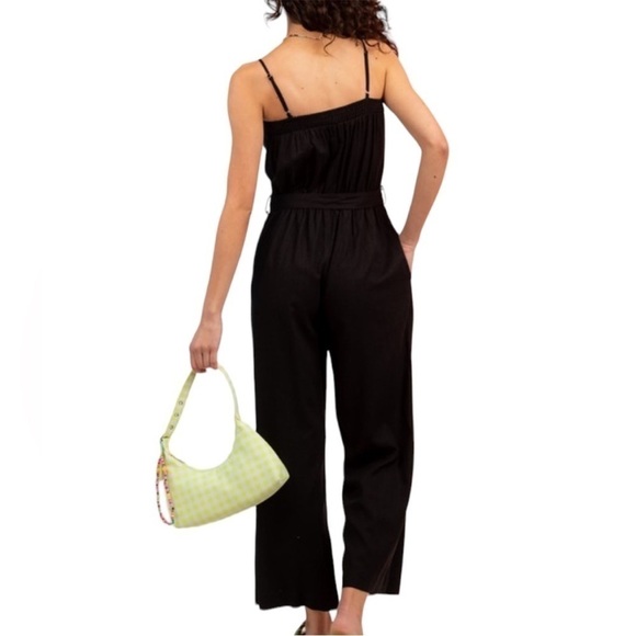 New In Black Linen Blend Sleeveless Belted Jumpsuit w/ Pockets. Size Small - Picture 2 of 10